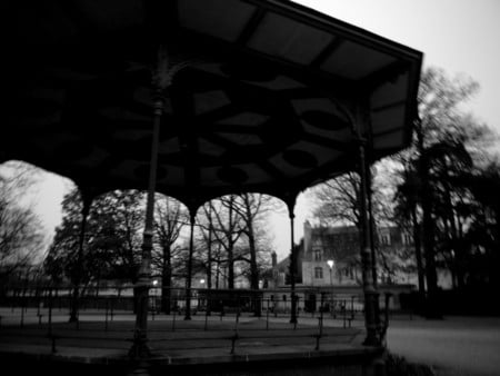 Kiosk In a Garden - white, black, garden, kiosk