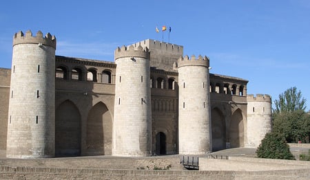 Castillo de la Aljaferia - spain, castillo de la aljaferia, flag, castle, victory