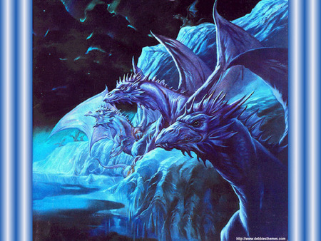 Two Blue Dragons - dragons, blue, two