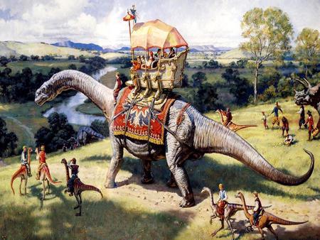 Picnic Excursion - people, dinosaurs, riding, picnic, outdoors