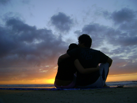 Casal na Praia - morning, love, beach, shadow