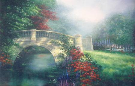 Trail Bridge - flowers, pretty, arched, romantic, stream