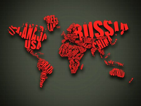 Our red world - letters, red, countries, world, map, names