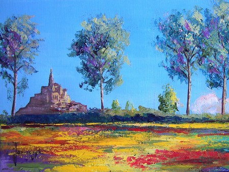 Jean-Marc_Janiaczyk frech landscape painting - painting, jean-marc-janiaczyk, art, tree, castle