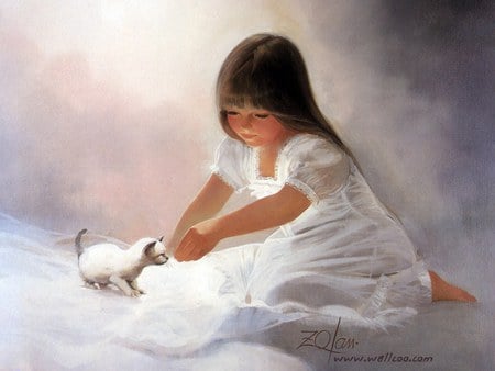 Donald Zolan children painting - painting, art, children, cat, donald zolan, sweet, kitten