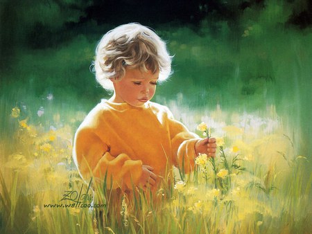 Donald Zolan children painting - painting, art, children, donald zolan, grass