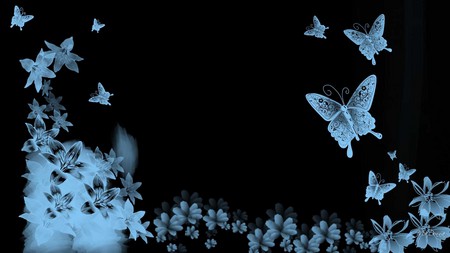 Enchanting Floral - abstract, glowing, flowers, widescreen, butterflies