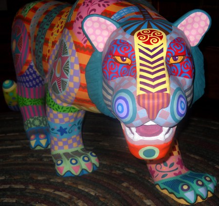 Folk Art Tiger - wood, folk art, tiger, cat