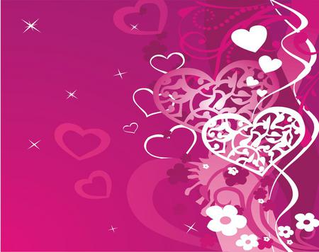 Hearts on pink - flowers, white, romance, deep pink, stars, love, swirls