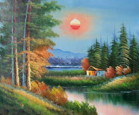 Dream Escape - lake, colour, trees, flowers, cabin, quite