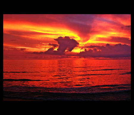 Orange sea and sky - sky, ocean, sea, sun