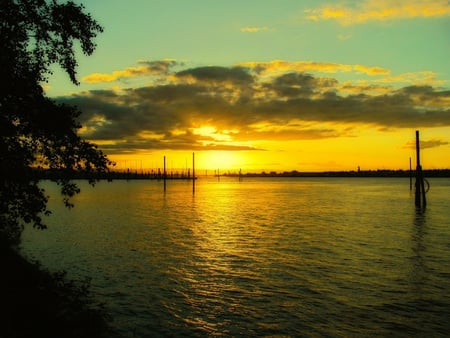 Yellow Sunset - sky, ocean, water, sun