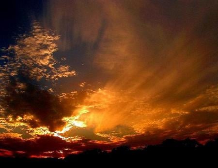 Splendor sky - rays, sky, clouds, light, orange, sunset, gold