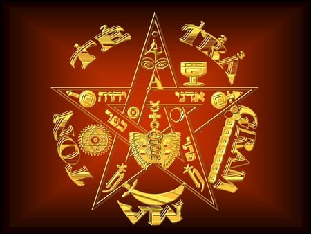 Tetragrammaton red - symbol, sign, wicca, pagan, magic, tetragrammaton, pentagramm