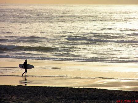 Going Home - sunset, beach, walking, surfer