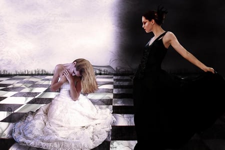 The white queen falls - woman, white, queens, black, fantasy