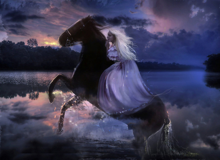 Horse and girl - rivers, girl, horse, fantasy