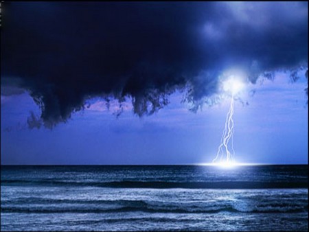 OCEAN STORM - storm, lightning, clouds, ocean, night, blue