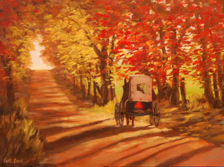 Amish Buggy In Autumn - amish people, autumn, road, country, horse, buggy