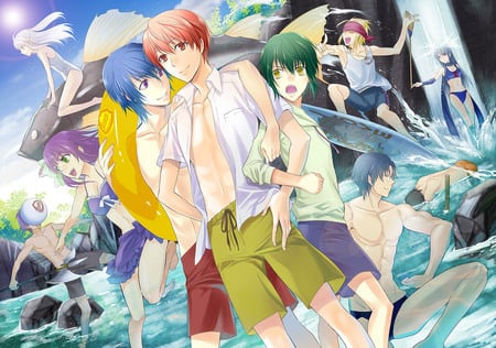 Angel Beats - cast, anime, angel beats, vacation