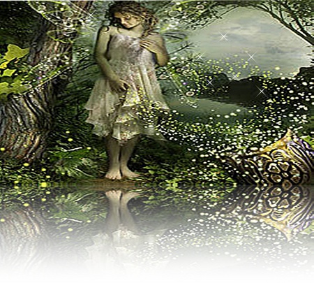 Green Fairy Reflection - wiccan, pagan, reflection, forest, magical, fairy