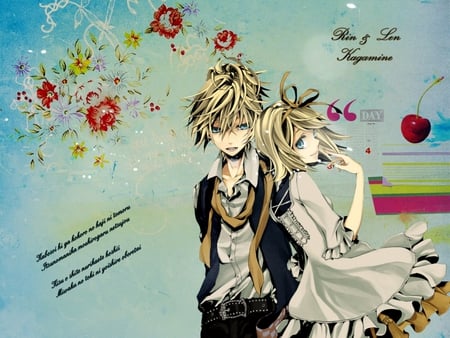 Kagamine Rin & Kagamine Len - pretty, anime, vocaloid, kagamine, beautiful, girl, kagamine len, boy, rin, colorful, kagamine rin, cute, vocaloids, len