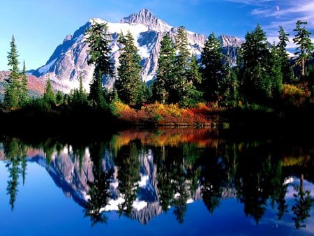 Autumn lake - season, sky, autumn, lake, mountain, tree