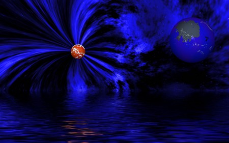 BLUE WORLD - water, world, blue, red, planet, reflection