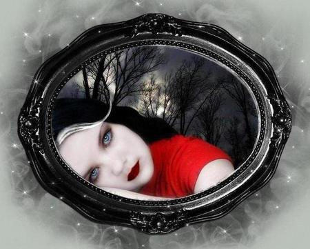 GIRL IN RED - girl, dark, red, greeneyes, gothic, dress