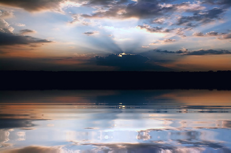 His Majesty is Coming - clouds, water, reflection, sun