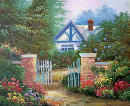 Tucked Away - cottage, trees, gate, gardens, english