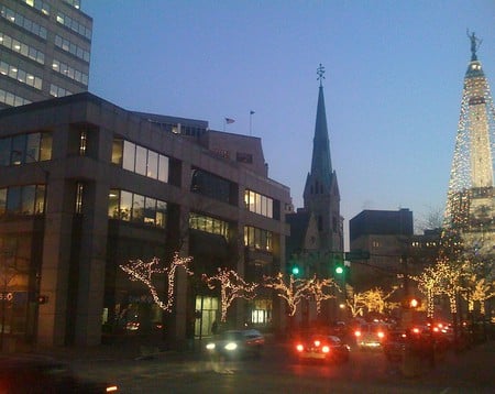 Downtown Indianapolis Christmas 2009 - downtown indy, downtown, skyscrapers, indianapolis