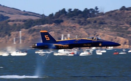 Low Pass - spectators, beach, jet, boats, low pass, air show