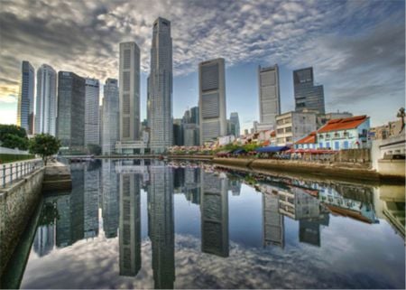 Skyscraper Reflections - skyscrapers, water, reflection, clouds