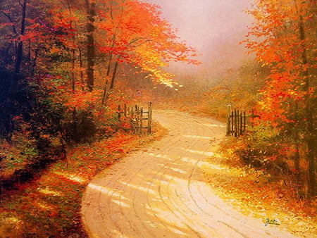 Autumn Lane - trees, colour, beautiful, autumn, road, sky