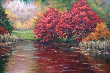 Autumn Reflections - fall, trees, pretty, stream, leaves, bushes