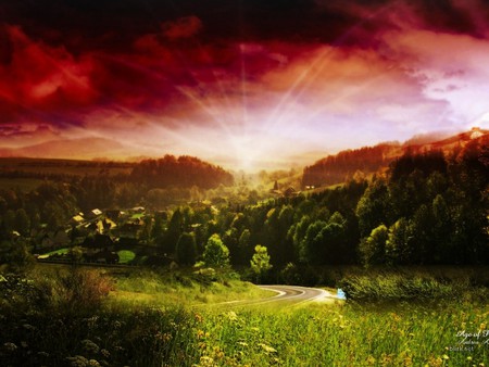 Nature colors - sky, grassland, sunset, grass