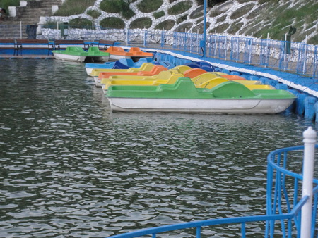 Little Boats - colours, boats, yellow, blue, water, orange, green, commercial