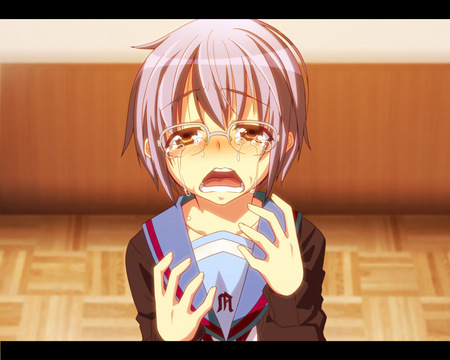 Crying Nagato - the melancholy of haruhi suzumiya, nagato, anime, sad