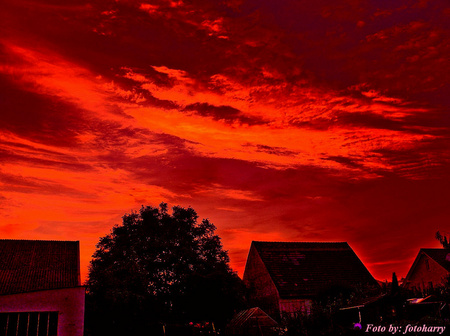 After Thunderstorm - village, cloud, red, sky