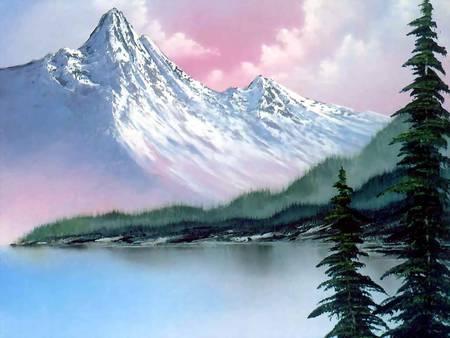 Soft and Pretty - lake, scenic, alps, snowy, pines, peaks