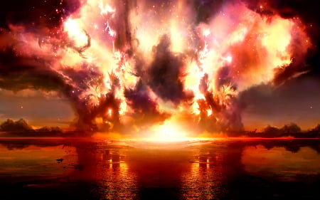 Explosion - water, explosion, fire, landscape