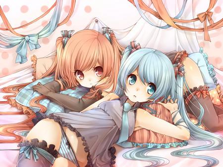 miku and luka - vocaloid, anime, miku, sexy, wallpaper, luka