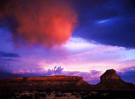 Canyon storm - pink and blue sky, orange colored cloud, canyon, light, clouds, storm