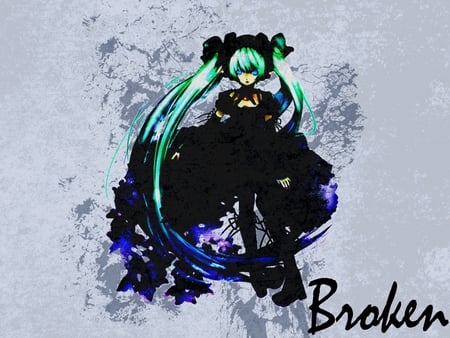 Hatsune Miku - pretty, anime, beautiful, twintail, volcaoid, girl, hatsune miku, black, miku, broken, black dress, cute, hatsune, vocaloids