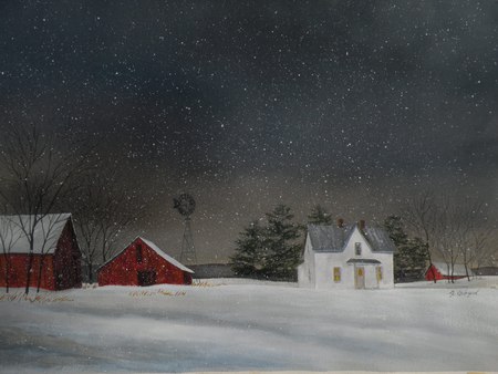 The Red Barn Place, - winter windmill, lonely, flakes, red, homey, farm