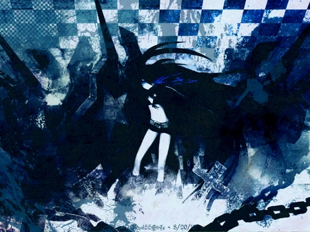 Black Rock Shooter - anime, blue, hatsune miku, black rock shooter, black, colorful, chains, miku, blaze fire, cute, vocaloids, brs