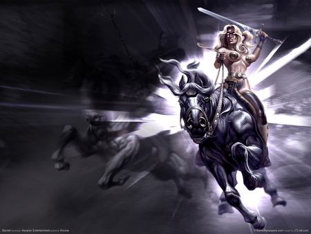 Sacred - warrior, horse, female, fantasy