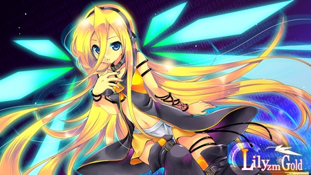 Vocaloid Lily - vocaloid, anime, headphones, yellow hair, lily, blue eyes