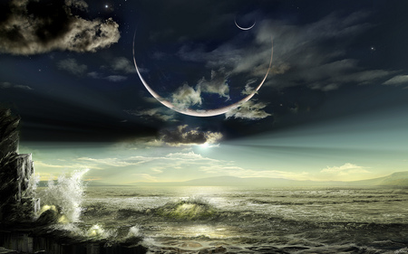 Memories - moon, hd, ocean, memories, emotion, sea, fantasy